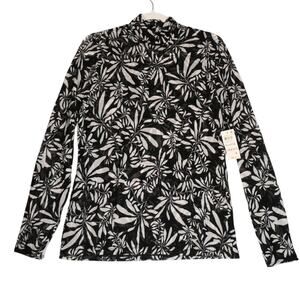 NEW INC Turtleneck Sweater Womens XL Black White Floral Sheer Mesh Stretch Boho